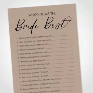 10x Who Knows the Bride Best Cards Hen Party Games Quiz - Bridal Shower Wedding - Picture 1 of 12