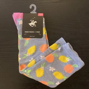 Blue Fruit Knee High Socks Beverly Hills Polo Club Shoe Size 5-9 NEW - Picture 1 of 4