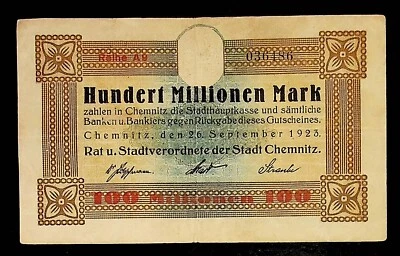 1923 Germany CHEMNITZ 100.000.000 / 100 Million Mark Banknote - Image 1 of 2