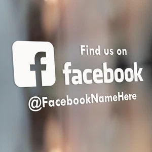 FINDEN SIE UNS AUF FACEBOOK - Social Media Name Geschäftsfenster Tür Vinyl Aufkleber Aufkleber - Bild 1 von 4