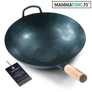 Mammafong Pre Seasoned Flat Bottom Wok 14" handgehämmerter Kohlenstoffstahl Pow Wok - Bild 1 von 7