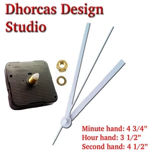 (#04) Kit de Reloj de Cuarzo 1/2"" EJE LARGO roscado, motor silencioso y blanco 5"" mano - Imagen 1 de 4