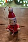 Vintage Santa Claus Wood Christmas Ornament Wooden Holding Chenille Candy Cane