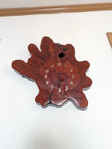 Vintage Live Edge Cedar Slab Wall Clock Rustic Decor MCM Lacquered Cover