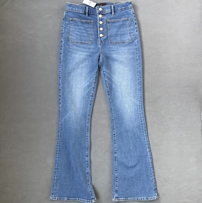 Jeans Ann Taylor The Flare Feminino 6 Azul Cintura Alta Patch Bolso Denim Retrô Novo com etiquetas - Imagem 1 de 4