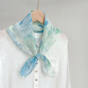 Womens 100% Linen Floral Print Necktie Bandana Thin Neckerchief Scarf Accessory - Picture 1 of 12