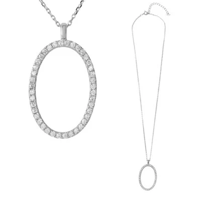 Collana In Argento Sterling Con Pietre CZ Pendente Ovale Aperto - Immagine 1 di 4