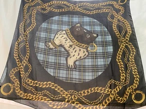 RENA LANGE Bulldog Gold Chain Cross Silk Scarf 55" Square SEE NOTE - Picture 1 of 8