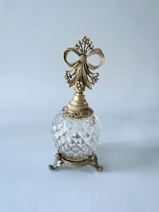 Vintage Parfum Flakon Gold Ormolu Metall Glas verziert Stopfen Dauber Floral Design - Bild 1 von 7
