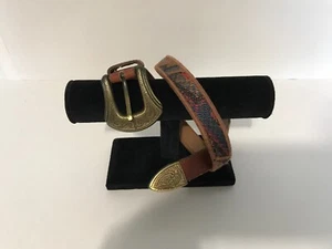 Vintage Carole Little Leather Belt Southwest Style Brass Buckle Women’s Size S - Imagen 1 de 5