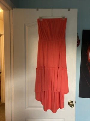 Vestido para mujer Faded Glory elástico sin tirantes alto bajo con volantes talla M (8-10) naranja Foto 1 de 4