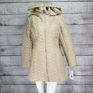Via Spiga XS Zig-Zag Quilted Jacket Detachable Hood in Stone Beige Fall NWT $200 - Picture 1 of 12