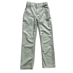 Abercrombie 90s Straight Ultra High Rise Faux Leather Pastel Mint Green Pants 0 - Picture 1 of 10
