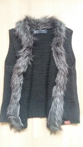 Strick Häkel Weste Jacke Damen in schwarz, Größe XS 34, Kunstfell, Neu - Bild 1 von 6