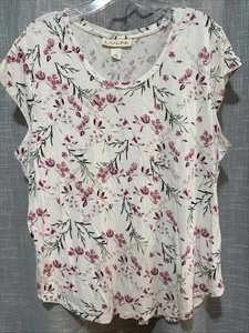 Emaline Damen Bluse weiß rosa lila Blumen Flügelärmel Größe L weich & bequem - Bild 1 von 4