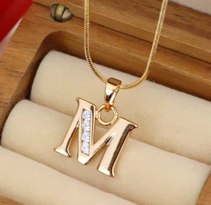 Rose Gold Letter M Pendant with Crystals – 18K Gold Plated Charm, XPPT1362 - Picture 1 of 12