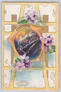 Postcard Violets & Just For Remembrance,  Golden Beams, Embossed - Picture 1 of 3