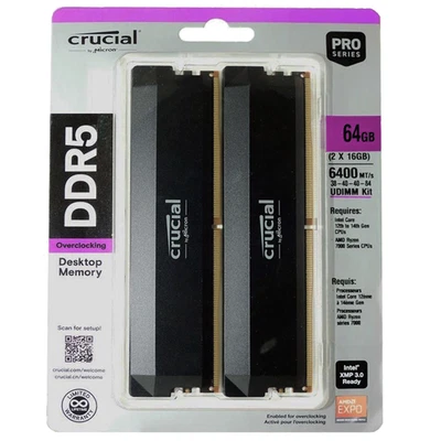 64GB Crucial Pro Overclocking Edition DDR5-6400 DIMM CL40 Dual Kit schwarz - Bild 1 von 4