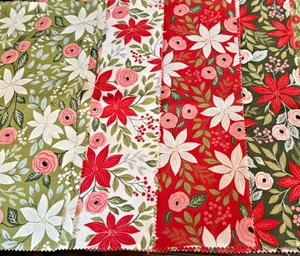 8 Used Jolly Bar Pieces Berry+Pine Fabric Pieces Musical and Floral Patterns - Picture 1 of 5