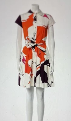 Новый с Ярлыками Diane von Furstenberg алый подпоясанный цветочный печать хлопковая рубашка платье размер 2 - Изображение 1 из 3