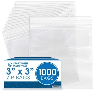- 3” X 3” (1000 Count) 2 Mil Clear Reclosable Zip Plastic Poly Bags with Rese... - Picture 1 of 8