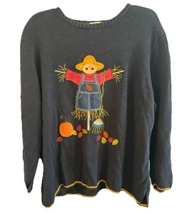 C.J. Banks Vintage Damenpullover handbestickt Größe 2X marineblau Vogelscheuche - Bild 1 von 7