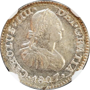 Mexico 1/2 Real Mo 1807 T.H. Charles IIII, NGC AU55. KM# 72 - Picture 1 of 4