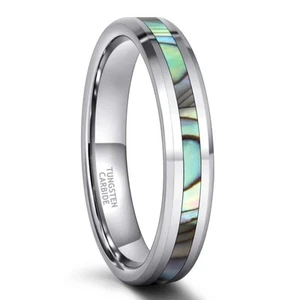4 mm Wolfram Ring Ehering für Männer Frauen Abalone Inlay gewölbt Verlobung C... - Bild 1 von 6