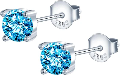 6MM Zirkonia Ohrstecker Damen Ohrringe Stecker 925 Silber Ohrring Rosegold/Silbe - Bild 1 von 4