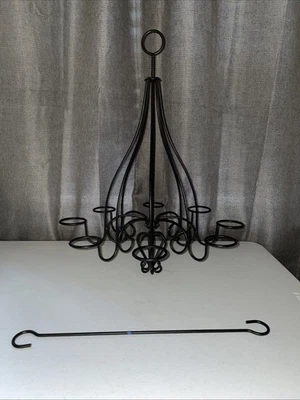 Vtg Rustic Black Metal Votive 8 Light Candle Holder Hanging Chandelier Goth - Image 1 of 4