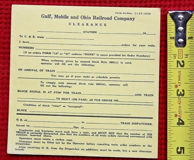 1965 Gulf Mobile & Ohio Railroad Clearance GM&O Railway Train Orders Tickets - Image 1 of 4