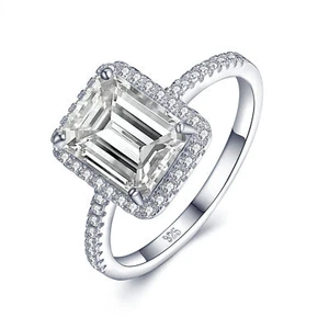 Anillo halo circonita redonda de plata 925 blanca de 1,1 quilates - Imagen 1 de 3