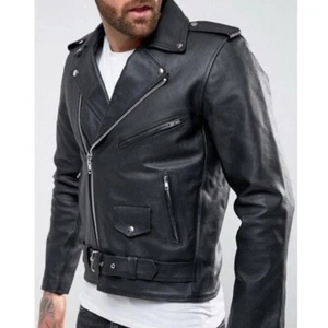 Reclaimed Vintage leather biker jacket motorcycle black James Dean Size Small - Picture 1 of 8