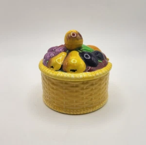 Preserve Pot with Lid - Carlton Ware - Yellow Fruit Basket - 10cm Tall - Picture 1 of 14