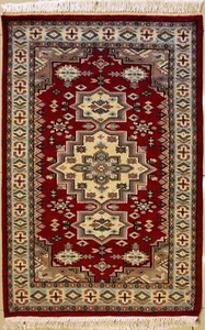 Rugstc 2.5x4 Caucasian Design Red  Rug, Hand-Knotted,Geometric with Silk/Wool - Picture 1 of 5