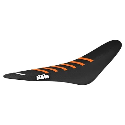 2011-2015 KTM SX-SXF 125 250 350 450 SEAT COVER ALL BLACK / ORANGE RIBS #47 LOGO - Image 1 of 4