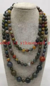 Long Natural  8mm &14mm Multicolor Indian Agate Gems Round Beads Necklace 36-56" - Picture 1 of 12