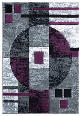 Purple Blocks Lined Boxes Rings Contemporary Area Rug Geometric 2050 10182 - Image 1 of 4