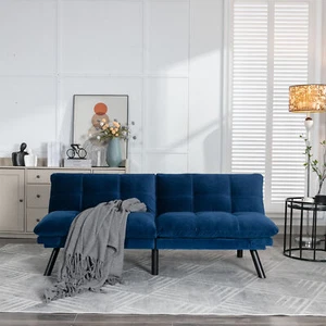 Navy Blue Convertible Folding Modern Sofa Bed Fit Small Apartment or Room Well - Picture 1 of 21