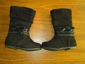 Jumping Beans Sammy Toddler Mid-Calf Boots Black Bows Faux Suede Szs 5,6 - Picture 1 of 5