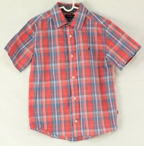 NAUTICA Kids Boys Size 8Y Short Sleeve Collar Button Up Red Blue Plaid Shirt NWT
