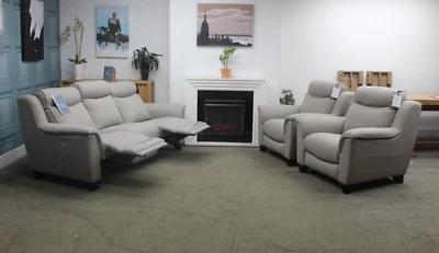 PARKER KNOLL MANHATTAN ELEC 3 SEATER & 2 STATIC CHAIRS IN CONTOUR SMOKE FABRIC - Image 1 of 4