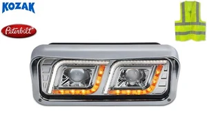 Truck New LED DRL DUAL Chrome Projector Headlight Left Side PETERBILT 357 365 - Picture 1 of 8