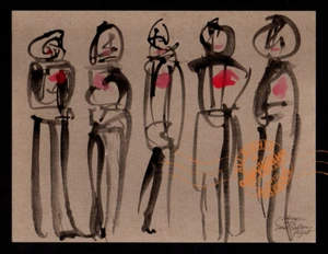 Chorus Dancers 2015 ABSTRACT Watercolor PAINTING Dead Sullivan Show #6 Macabre - Picture 1 of 12