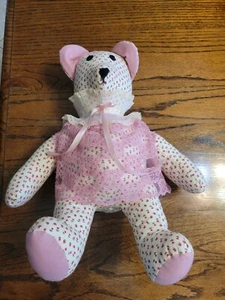 Vintage Handarbeit OOAK weiß rote Rosen Bär - Bild 1 von 3