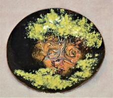 Vintage Made Israel Black Yellow Enamel on Copper 5"d Mini Bowl Dish
