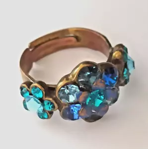 Michal Negrin Ring Blue Shades Floral Band Sparkly Crystals Enamel Vintage Spark - Picture 1 of 20