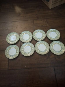 Set of 7 J&G Meakin 'RENAISSANCE' English Ironstone SAUCERS, Green/White! - Picture 1 of 7