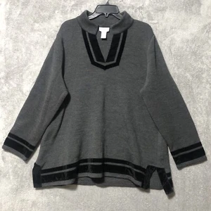Soft Surroundings Runway Tunic Sweater Gray Black Plus Size 2X Wool Velvet Trim - Picture 1 of 10