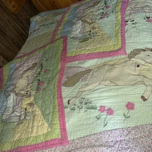 Company Store Kids Two Vintage Quilted Horse Print Sham Quilt Full Pillowcase - Picture 1 of 12
